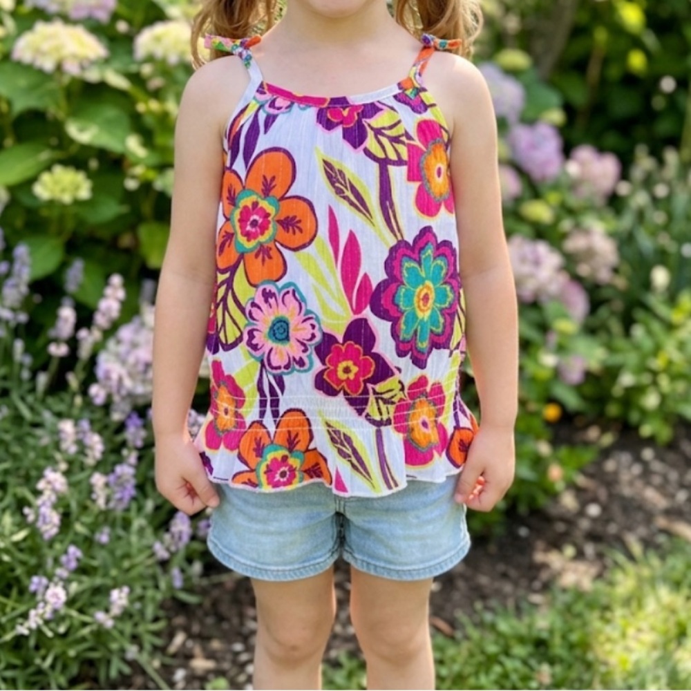 NWT Sonoma Girls Floral Tie-Shoulder Tank Top - Pink, Orange, Purple size 5